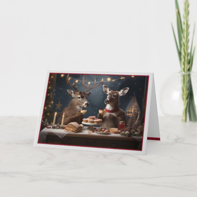 Carte de Noël romantique aux cerfs (Devant)