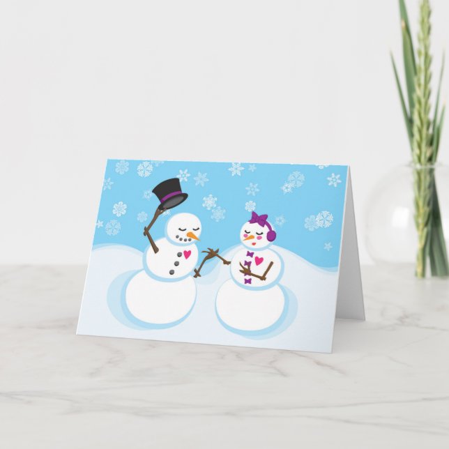 Carte de Noël romantique Snowman et Snowgirl (Devant)