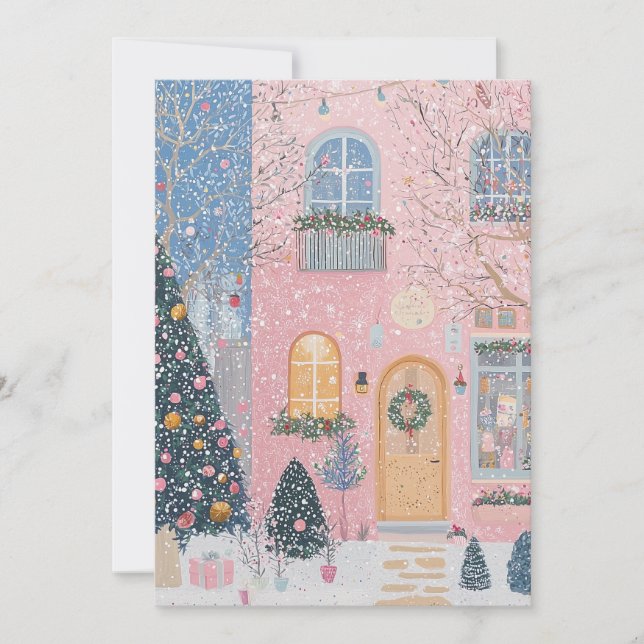 Carte de Noël rose (Devant)