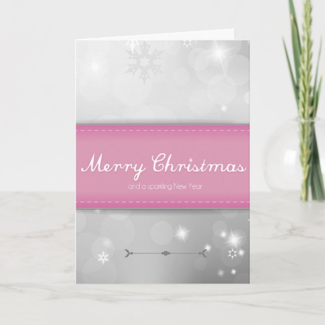 Carte de Noël rose d'étincelle de vacances (Devant)