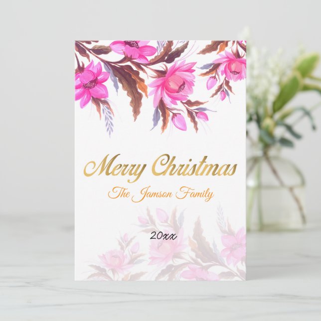 Carte de Noël rose Floral (Debout devant)