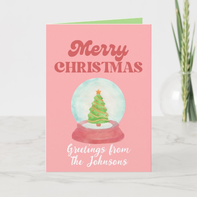Carte de Noël rose Personnalisée, Voeux de famille (Devant)