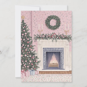 Carte de Noël rose Preppy