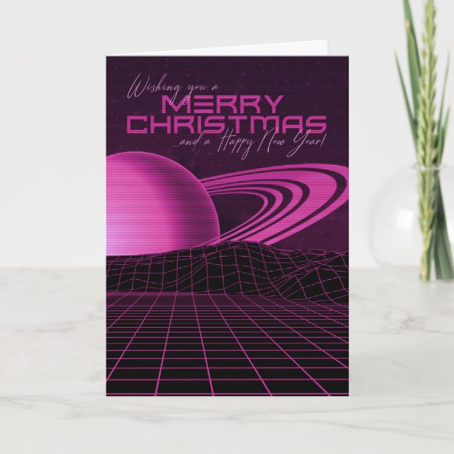 Carte de Noël rose Retrowave (Devant)