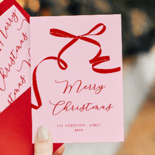 Carte de Noël rose rouge