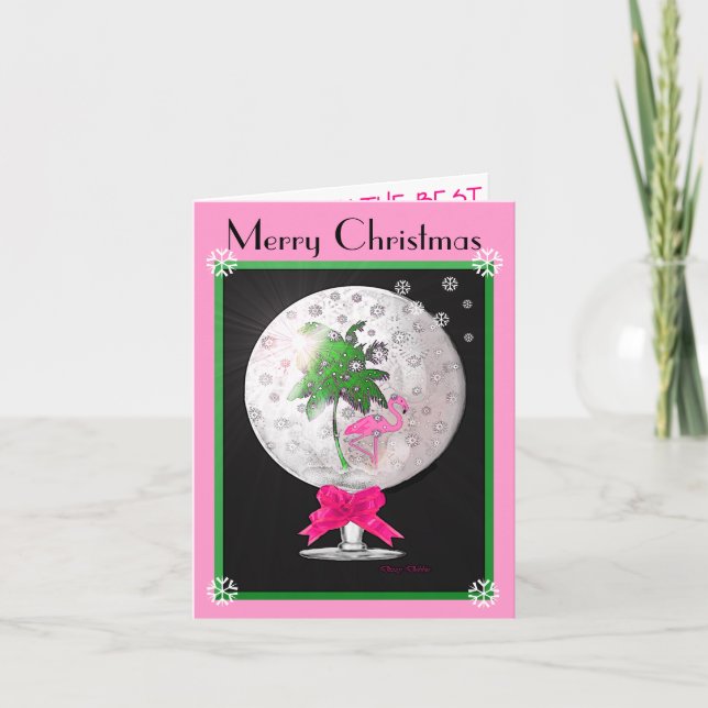 Carte de Noël rose tropicale de globe de neige de (Devant)