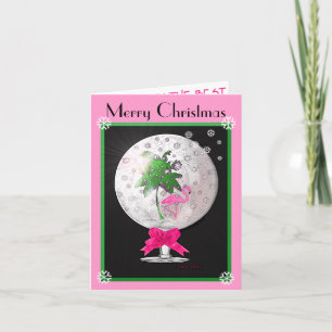 Carte de Noël rose tropicale de globe de neige de