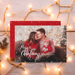 Carte de Noël rouge avec photo personnalisée Joyeu