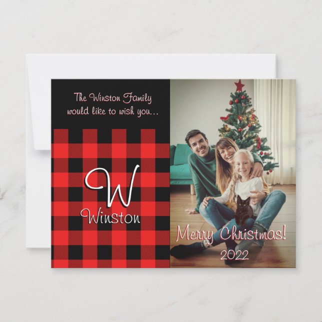Carte de Noël rouge Buffalo Check (Devant)