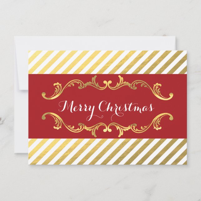 Carte de Noël rouge et or rayé (Devant)
