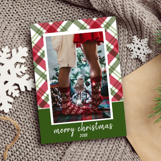Carte de Noël rouge et verte (Red and Green Plaid Photo Christmas Card)
