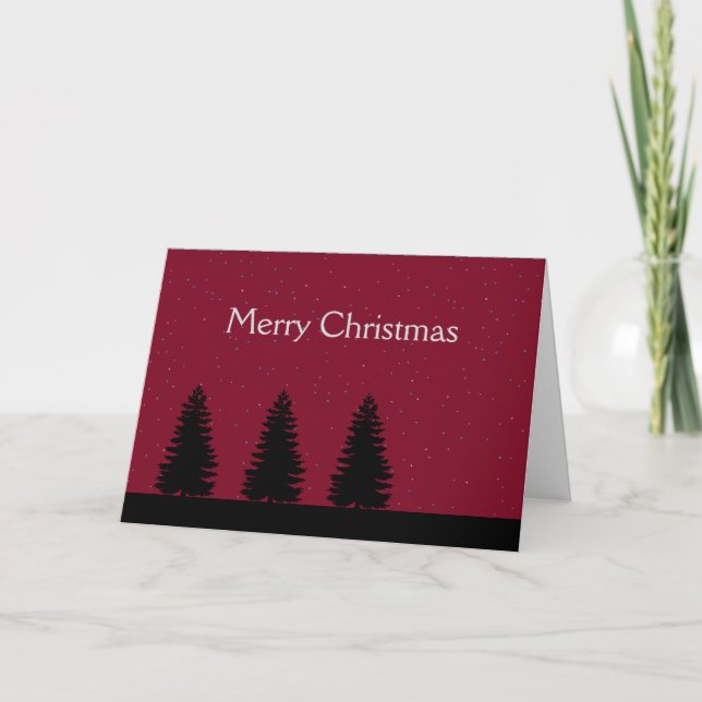Carte de Noël rouge foncé de ciel de silhouette (Devant)