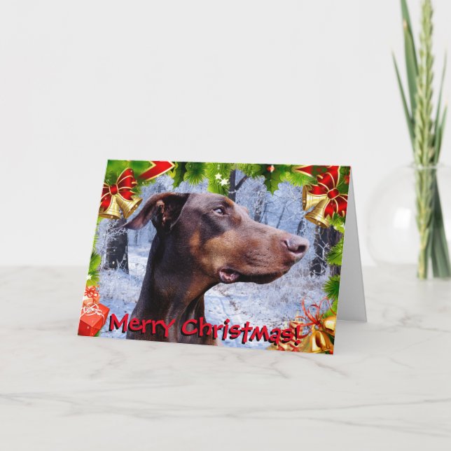 Carte de Noël rouge mignonne de dobermann (Devant)