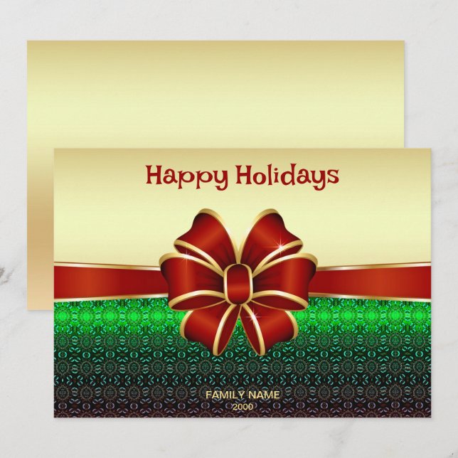 Carte de Noël Rouge Ribbon Gold (Devant / Derrière)