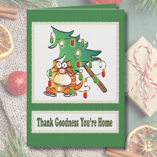 Carte de Noël rouge rouge caricature de chat illus