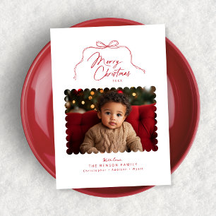 Carte de Noël Rouge Simple Bow Scallopé