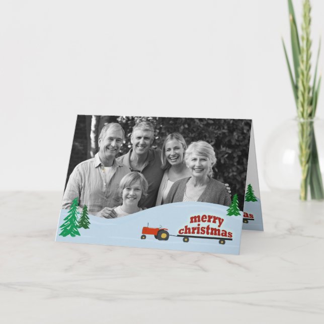 Carte de Noël rouge Tracteur (Devant)
