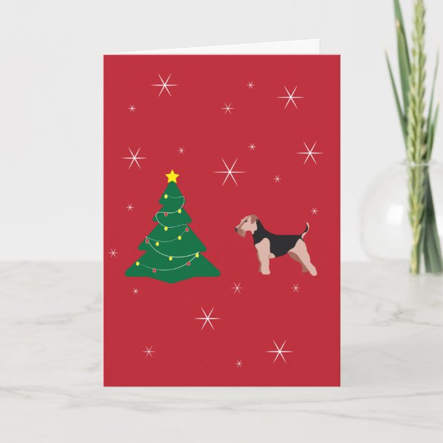 Carte de Noël rouge Welsh Terrier (Devant)