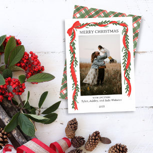Carte de Noël - Ruban Rouge Classique & Feuillage
