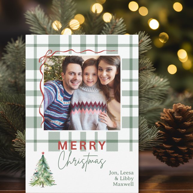 Carte de Noël Russe Plaid Vert (Green Plaid Rustic Photo Christmas Card
)