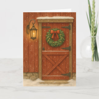 Carte de Noël Rustic Barn Door