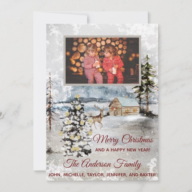 Carte de Noël Rustic Forest Deer Cabine (Devant)