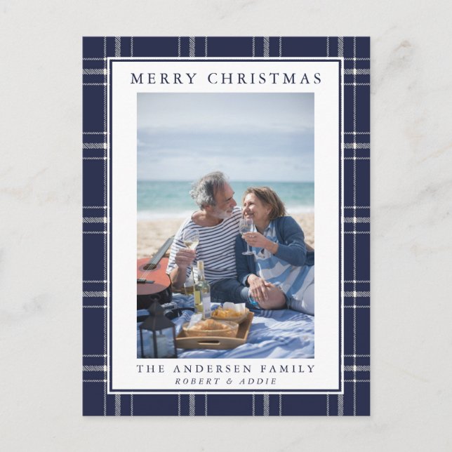 Carte de Noël Rustique bleu moderne (Devant)