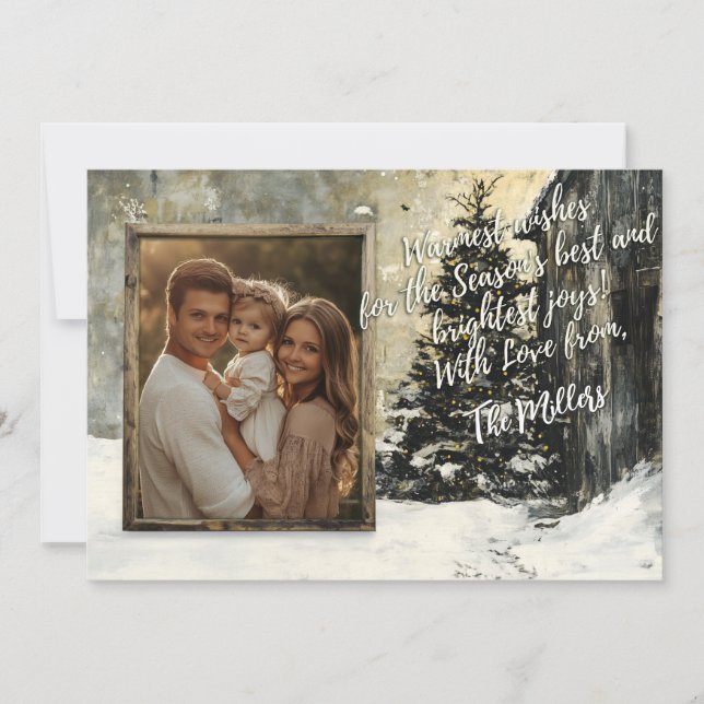 Carte de Noël Rustique de famille avec Snowy Tree (Devant)