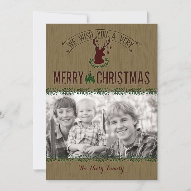 Carte de Noël rustique de photo de cerfs communs (Devant)