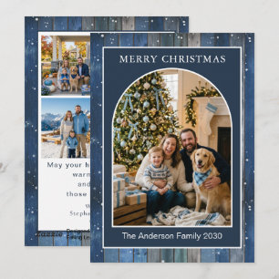 Carte de Noël rustique en bois bleu personnalisée 