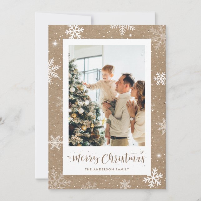 Carte de Noël Rustique Kraft Snowflake (Devant)
