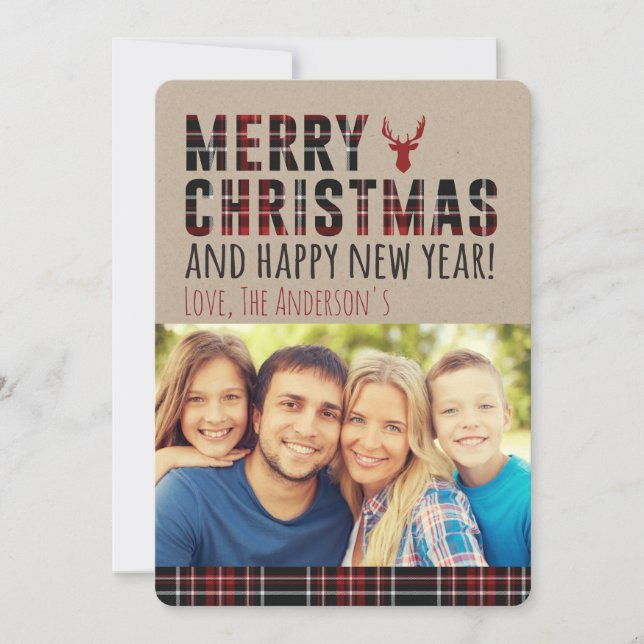 Carte de Noël Rustique Plaid (Devant)