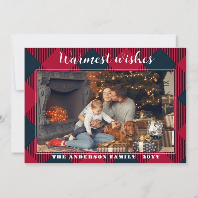 Carte de Noël rustique, plaid rouge (Devant)