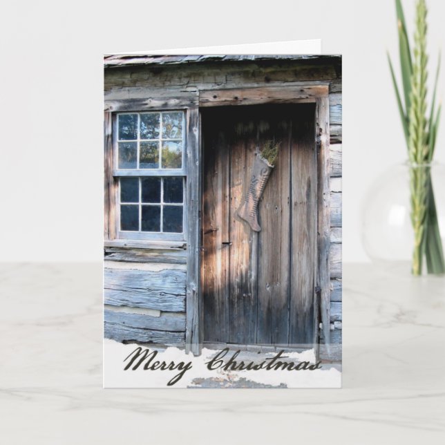 Carte de Noël rustique rustique de pays de cabine (Devant)