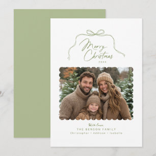 Carte de Noël Sage Simple Bow Scallopé