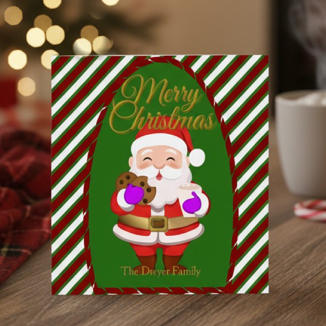 Carte de Noël Santa avec cookies plat (This hand-drawn Santa card makes gifting feel personal. Customize the message on the reverse side.)