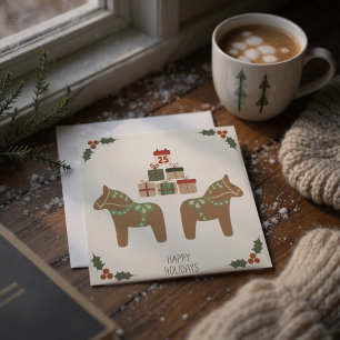 Carte de Noël scandinave Cheval de Dala
