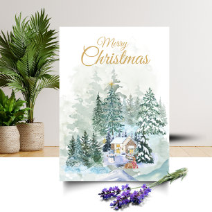 Carte de Noël Scène de forêt hivernale