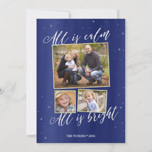 Carte de Noël Silence Night Photo, Marine Blue Gol