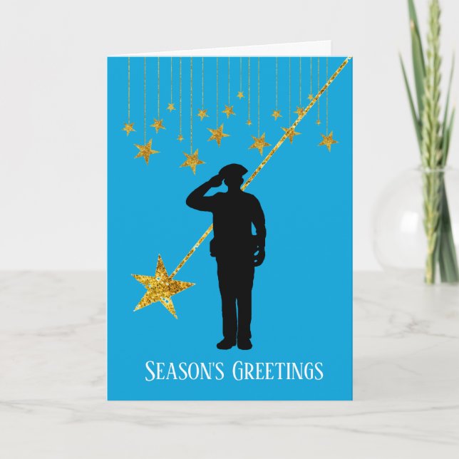 Carte de Noël Silhouette & Stars du policier (Devant)