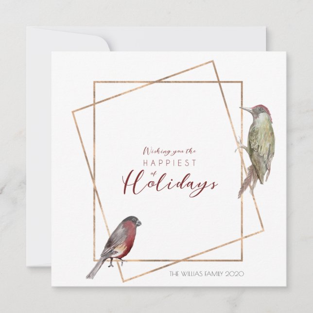 Carte de Noël simple avec oiseaux d'aquarelle (Devant)