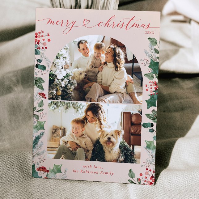 Carte de Noël Simple Dusty Rose Multi Photo Arc (Créateur téléchargé)