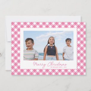 Carte de Noël simple moderne à carreaux roses