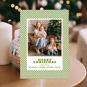 Carte de Noël simple verte à carreaux avec photo