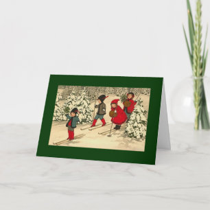 Carte de Noël Skieurs vintages