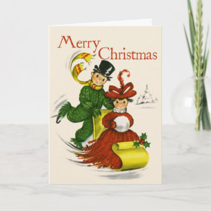Carte de Noël Sledding de couples de Cru-Style