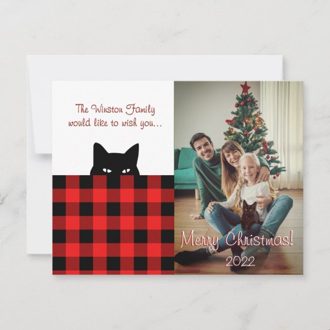 Carte de Noël Sneaky Chat Buffalo Check Plaid (Devant)