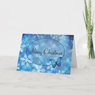 Carte de Noël Snowflakes & Blue Morpho Butterfly