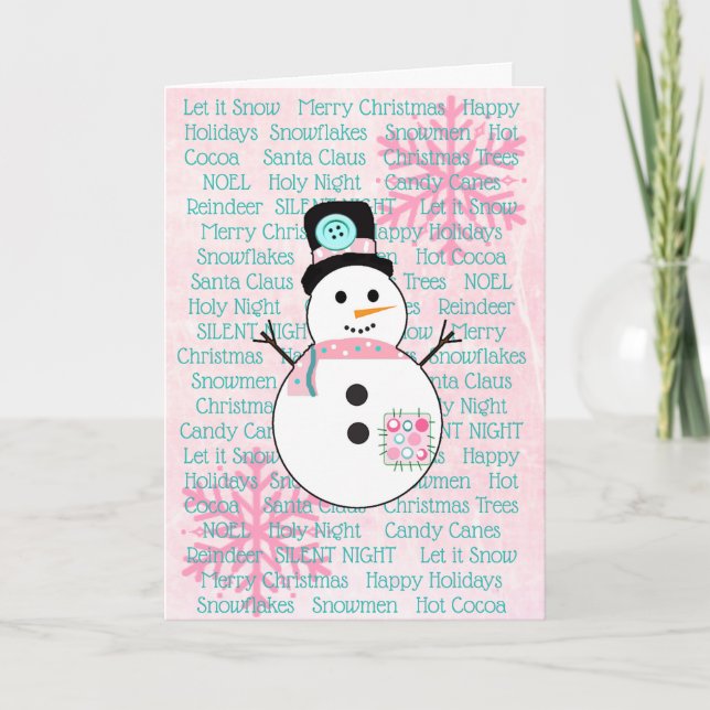 Carte de Noël Snowflakes rose et Turquoise (Devant)