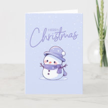 Carte de Noël Snowman avec Arrière - plan pourpre